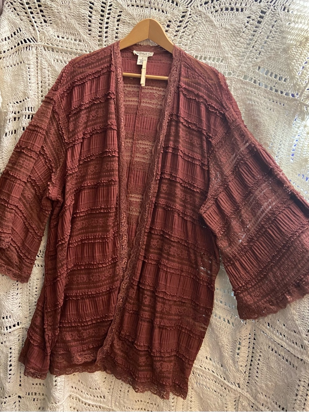 Torrid Festi Rust Lace Ruffle Kimono Cardigan 3X Boho